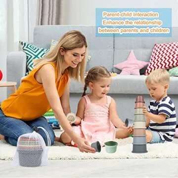 Flypear Stacking Cups Toy for Baby 6-12 Months, 8PCS Nesting Set for Toddler 1-3, Kids Bathing and Counting Stackable Game for Early Educational Learning, Birthday Gifts for Boys and Girls