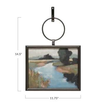 Creative Co-Op Metal and Wood Framed Landscape Wall Art with Hanging Bracket, Multicolor