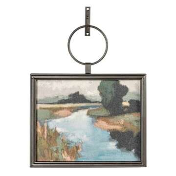 Creative Co-Op Metal and Wood Framed Landscape Wall Art with Hanging Bracket, Multicolor