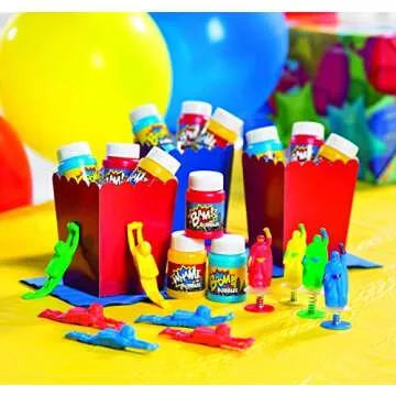 Fun Express Plastic Action Packed Mini Bubble Bottles (2 Dozen) Superhero Party Supplies, Easter Basket Fillers, Stocking Stuffers, Giveaways - VBS Vacation Bible School Supplies/Decor