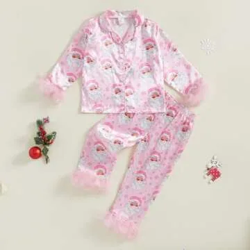 Twopumpkin Toddler Girl Christmas Satin Silk Pajamas Button Down 2 Piece Pajama Set Little Kids Girl...