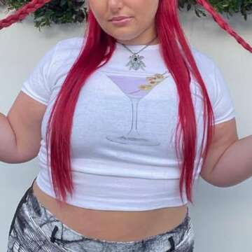 NUFIWI Womens Short Sleeve Graphic Baby Tees Y2k Martini Glass Print T Shirt White Crop Top E Girls Cute Aesthetic Clothes Summer(D Martini Purple,M)