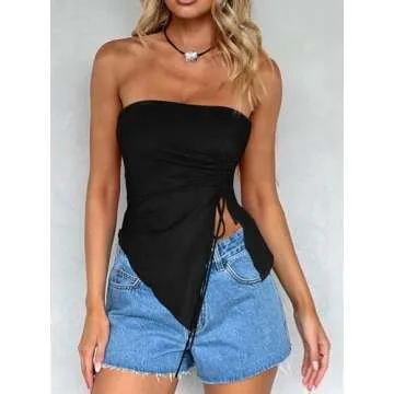 CSDAJIO Strapless Asymmetrical Tube Top for Women