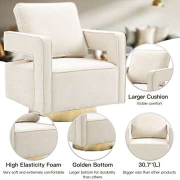 30.7"W Swivel Accent Open Back Chair Set of 2, Modern Comfy Sofa Chair With Gold Stainless Steel Base For Nursery Bedroom Living Room Hotel Office, Club Chair Leisure Arm Chair For Lounge, Beige