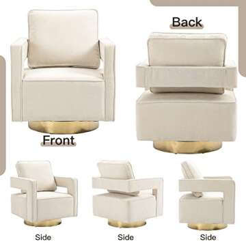30.7"W Swivel Accent Open Back Chair Set of 2, Modern Comfy Sofa Chair With Gold Stainless Steel Base For Nursery Bedroom Living Room Hotel Office, Club Chair Leisure Arm Chair For Lounge, Beige