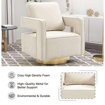 30.7"W Swivel Accent Open Back Chair Set of 2, Modern Comfy Sofa Chair With Gold Stainless Steel Base For Nursery Bedroom Living Room Hotel Office, Club Chair Leisure Arm Chair For Lounge, Beige