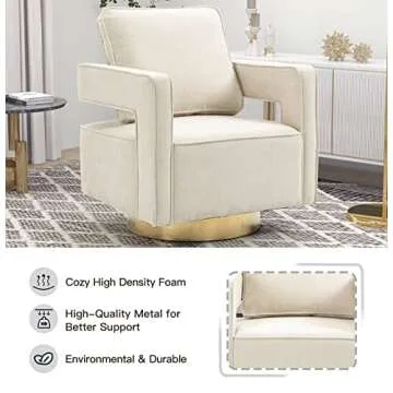 30.7"W Swivel Accent Open Back Chair Set of 2, Modern Comfy Sofa Chair With Gold Stainless Steel Base For Nursery Bedroom Living Room Hotel Office, Club Chair Leisure Arm Chair For Lounge, Beige