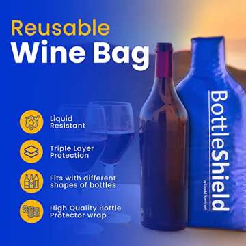 Liquid Spectrum 6 Pack Reusable Wine Protector Travel Bag by Bottle Shield - Bubble Cushioning Wrap ...