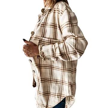 Women Casual Flannel Plaid Shacket Jacket - Stylish Button Down Coat (B Plaid Beige, M)
