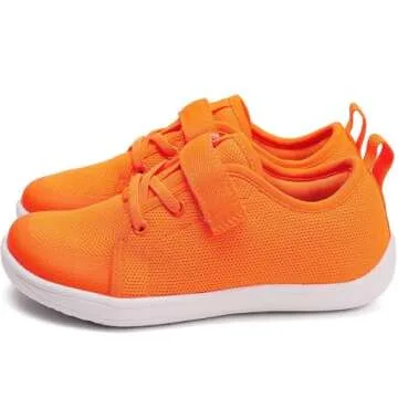 YOLARK Little/Big Kid Wide Barefoot Shoes Boys/Girls Naturally Minimalist Sneakers Lightweight Breathable Walking Athletic（Orange Size 3）