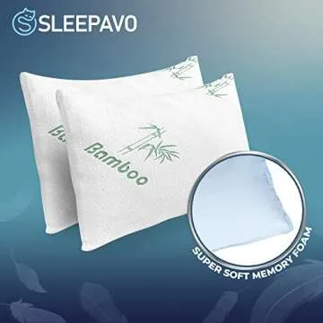Memory Foam Pillows Queen Size Set of 2 - Cooling Bed Pillows for Sleeping - Back, Stomach, Side Sleeper Firm, Comfy Cool Shredded - 2 Pack, Rayon Derived from Bamboo