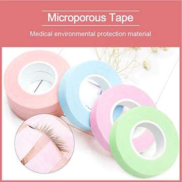 Eyelash Extension Tape EBANKU 12 Rolls Breathable Adhesive Lash Tape Non-Woven Fabric Lash Tape for Eyelash Extension Supplies, 0.5 Inch Wide (Pink, Blue, Purple, Green)