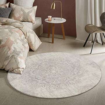 Lahome Vintage 3ft Non-Slip Medallion Round Rug