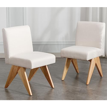 VESCASA Upholstered Dining Chairs with Inverted V-Shape Natural Wood Legs, Linen Modern Padded Dinin...