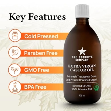 The Goodbye Company Extra Virgin Castor Oil - 4.25oz - 100% Pure Castor Oil Cold Pressed Unrefined, Hexane-Free - For Healthy Natural Skin, Hair Growth and Eyelashes (120ml)