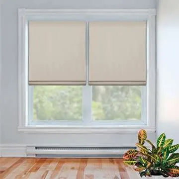 Link Shades Flat Roman Shades-Blackout, Thermal-(36" W x 72" L, Ivory/Off White)-Linen & Polyester-Cordless