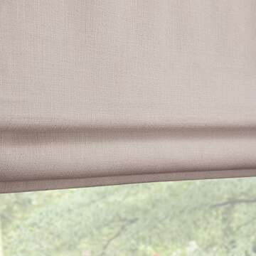 Link Shades Flat Roman Shades-Blackout, Thermal-(36" W x 72" L, Ivory/Off White)-Linen & Polyester-Cordless