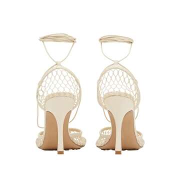olomisa Mesh Heels for Women, Wrap-up Heels Square Toe Stiletto High Heel Strappy Heeled Sandals Sexy Lace Up Fishnet Heels