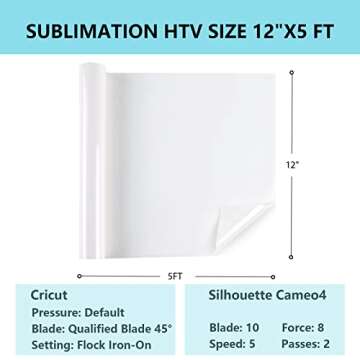 HTVRONT Sublimation HTV for Cotton Fabric - 12" x 5FT Vinyl