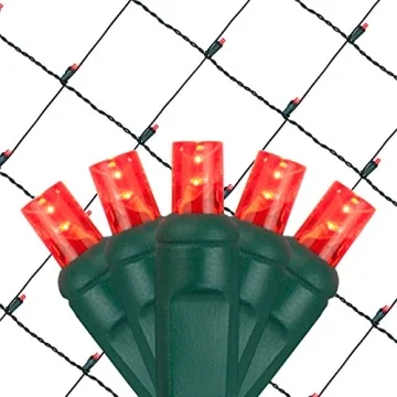 Wintergreen Lighting Set of 100 LED Red Net Lights – Christmas Net Lights, Outdoor Christmas Decorations, Green Wire (4 x 6 ft, 5mm Lights, Red)