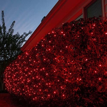 Wintergreen Lighting Set of 100 LED Red Net Lights – Christmas Net Lights, Outdoor Christmas Decorations, Green Wire (4 x 6 ft, 5mm Lights, Red)