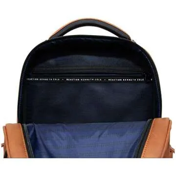 Kenneth Cole On Track Pack Vegan Leather Tablet Bookbag Anti-Theft RFID, Work, & Travel, Cognac, 15.6" Laptop Backpack