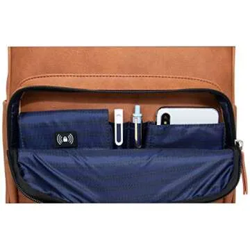 Kenneth Cole On Track Pack Vegan Leather Tablet Bookbag Anti-Theft RFID, Work, & Travel, Cognac, 15.6" Laptop Backpack