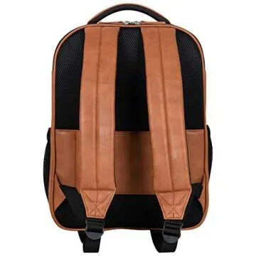 Kenneth Cole On Track Pack Vegan Leather Tablet Bookbag Anti-Theft RFID, Work, & Travel, Cognac, 15.6" Laptop Backpack