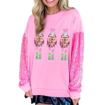 Aonoapll Women Christmas Nutcracker Sweatshirt Sequin Embroidered Oversized Sweater Long Sleeve Pull...