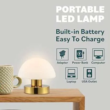 JONATHAN Y JYL7113C Zoe 5.75" Modern Minimalist Iron Rechargeable Integrated LED Table Lamp Contemporary Bedside Desk Nightstand Lamp for Bedroom Living Room Office, Brass Gold/White