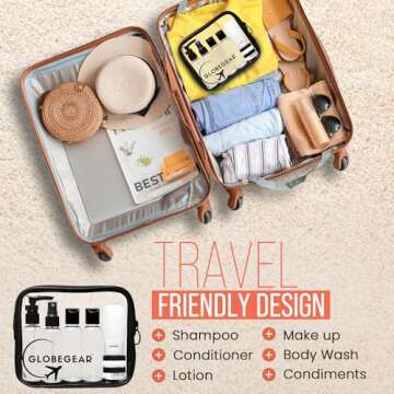 GLOBEGEAR TSA Approved Travel Bottles Leak Proof & Travel Size Containers for Toiletries Travel Kit with TSA Liquids Travel Bag (model GG1)