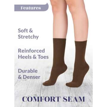 Hugh Ugoli Women's Cotton Crew Socks | Plain Color, Regular Fit, Soft Casual Socks for Trouser, 4 Pairs, Brown, Shoe Size: 6-9