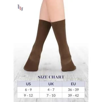 Hugh Ugoli Women's Cotton Crew Socks | Plain Color, Regular Fit, Soft Casual Socks for Trouser, 4 Pairs, Brown, Shoe Size: 6-9