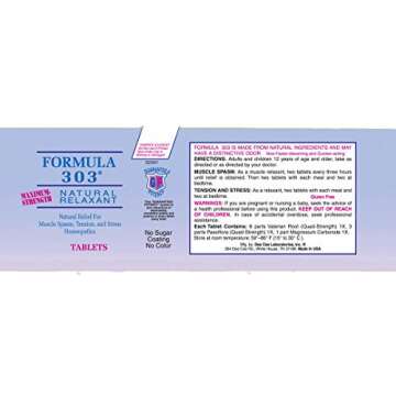 Dee CEE Labs Formula 303 Maximum Strength Tablets, 45 Tablets; All-Natural containing Magnesium for Sore Muscles, Passion Flower, and Valerian Root