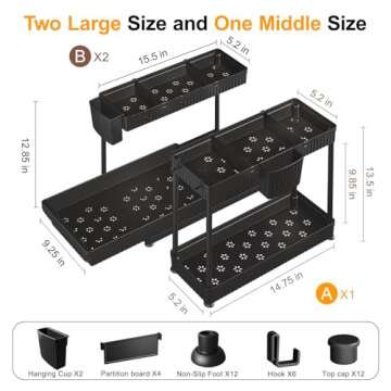 Sevenblue 3 Pack Under Sink Organizers and Storage L-Shaped, 2 Tier Sliding Bathroom Organizers and ...
