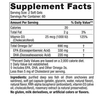 Nordic Naturals Omega-3D, Lemon Flavor - 120 Soft Gels - 690 mg Omega-3 + 1000 IU Vitamin D3 - Fish ...