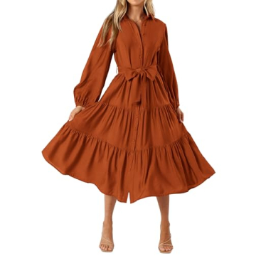 MASCOMODA Women's Fall Long Sleeve Tiered Midi Dress - Comfortable & Stylish