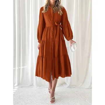 MASCOMODA Women's Fall Long Sleeve Midi Dress - Versatile & Chic