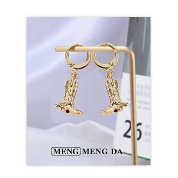 Western Cowgirl Earrings - Gold Plated Boot Dangle Jewelry