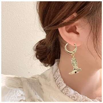Western Cowgirl Earrings - Gold Plated Boot Dangle Jewelry