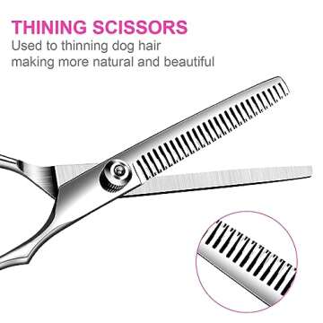TINMARDA 5 in1 Dog Grooming Scissors Kit, Professional Dog Scissors for Grooming with Safety Round Tips, Titanium Coated Grooming Scissors Kit for Dogs Cat Pet At Home