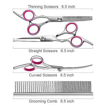 TINMARDA 5 in1 Dog Grooming Scissors Kit, Professional Dog Scissors for Grooming with Safety Round Tips, Titanium Coated Grooming Scissors Kit for Dogs Cat Pet At Home