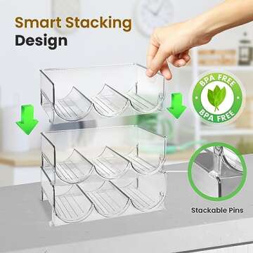 ELTOW Stackable Water Bottle Organizer for Cabinet, Tumbler Organizer for Kitchen Cabinets, Countertops, Pantry Shelf, Cupboards, Wine Holder for Refrigerator - 4 Pack, Holds 3 Bottles Each