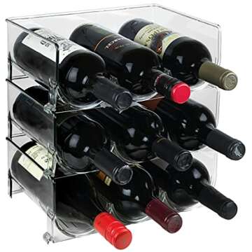 ELTOW Stackable Water Bottle Organizer for Cabinet, Tumbler Organizer for Kitchen Cabinets, Countertops, Pantry Shelf, Cupboards, Wine Holder for Refrigerator - 4 Pack, Holds 3 Bottles Each