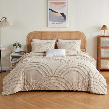 ENJOHOS Twin XL Comforter Set for College Girls - Twin Size Boho Beige Tufted Rainbow Comforter, 2 P...