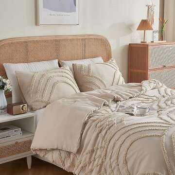 ENJOHOS Twin XL Comforter Set for College Girls - Twin Size Boho Beige Tufted Rainbow Comforter, 2 Pieces Rainbow Bedding for All Season, Lightweight Soft Microfiber Comforter with 1 Pillowcase