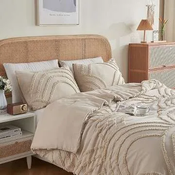 ENJOHOS Twin XL Comforter Set for College Girls - Twin Size Boho Beige Tufted Rainbow Comforter, 2 Pieces Rainbow Bedding for All Season, Lightweight Soft Microfiber Comforter with 1 Pillowcase