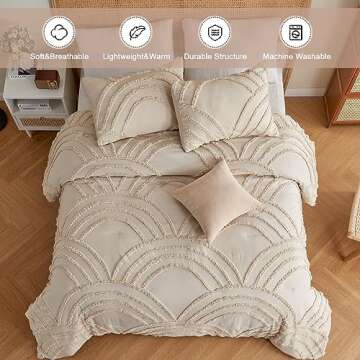 ENJOHOS Twin XL Comforter Set for College Girls - Twin Size Boho Beige Tufted Rainbow Comforter, 2 Pieces Rainbow Bedding for All Season, Lightweight Soft Microfiber Comforter with 1 Pillowcase