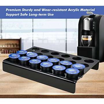Kamehame K Cup Drawer Organizer, Flat Countertop Coffee Pod Holder for 24 Coffee Pods, Compatible with K-cups, Black Acrylic Coffee Capsules Storage Holder