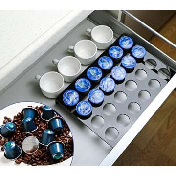 Kamehame K Cup Drawer Organizer, Flat Countertop Coffee Pod Holder for 24 Coffee Pods, Compatible with K-cups, Black Acrylic Coffee Capsules Storage Holder